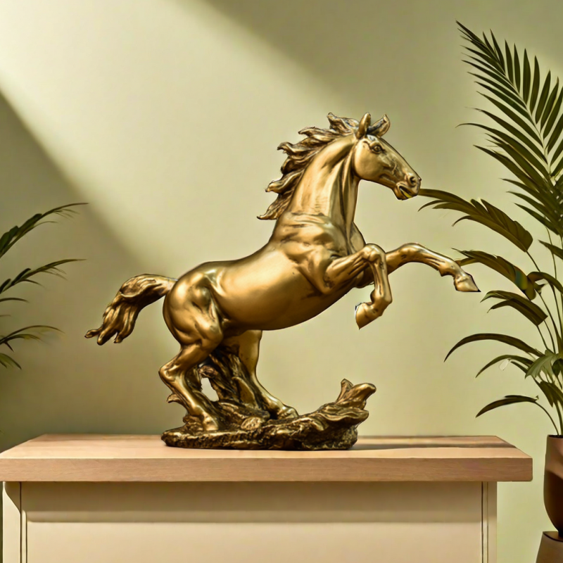 Retro Golden Horse Resin Sculpture
