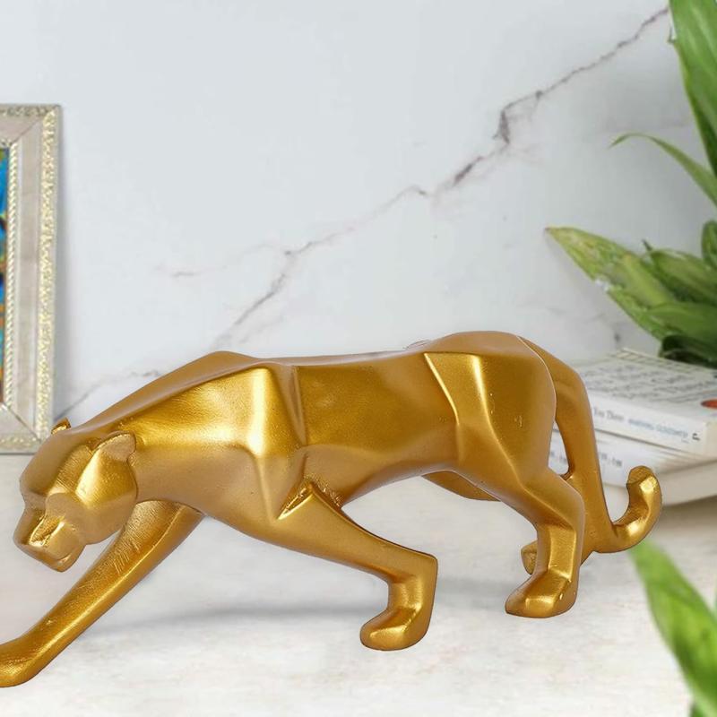 Modern Geometrical Gold Panther Jaguar Sculpture Showpiece