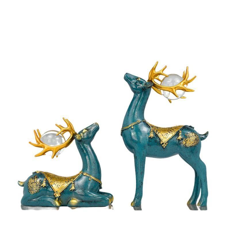 Couple Deer Sculpture For Home Decor- Green