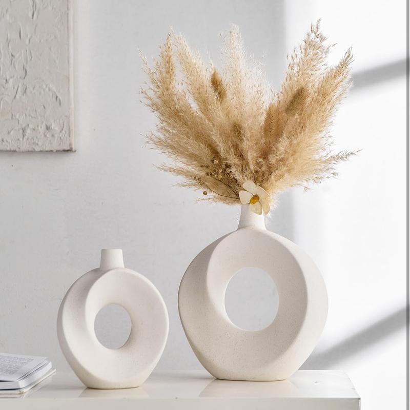 White Ceramic Donut Vase Set