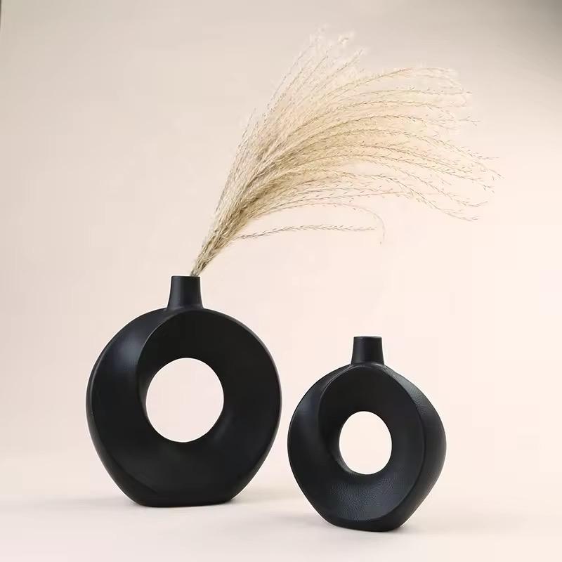 Black Ceramic Donut Vase Set