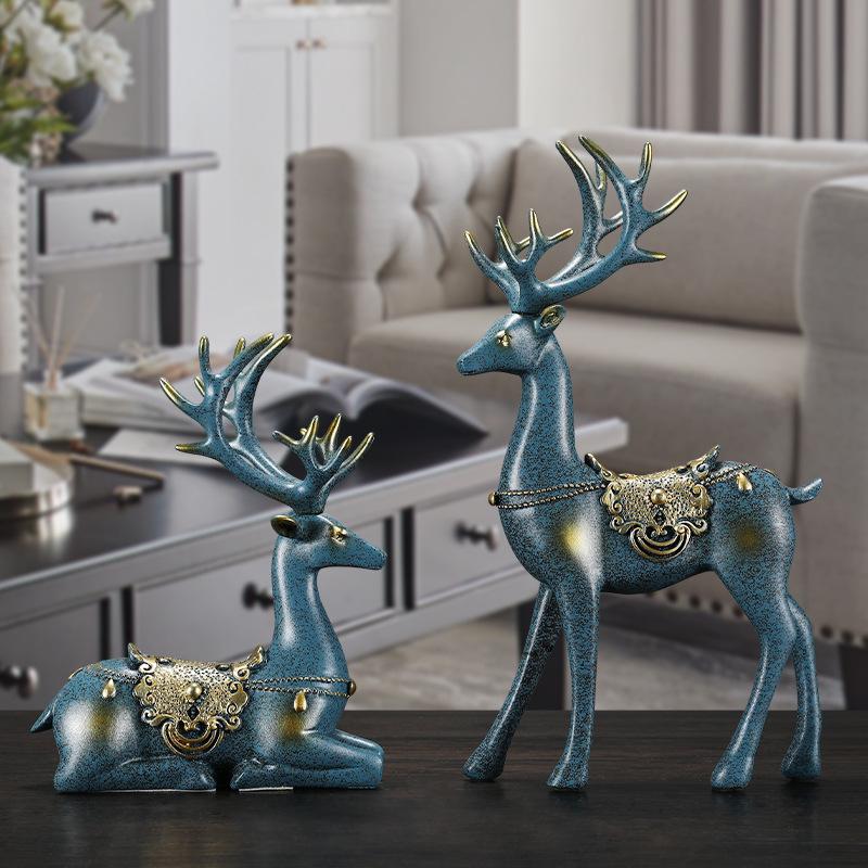 Pair Reindeer Figurines Couple Deer Statue Resin Deer Sculpture
